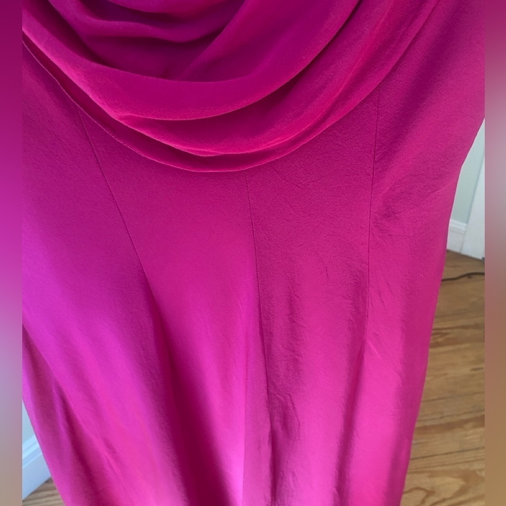 Silk Evan Picone Cocktail Dress Fuchsia Pink Drape Back Layered Skirt Sz 14 VTG - Picture 10 of 16